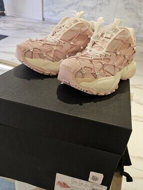 Versace Pale Pink Crystal-Embellished Chunky Sneakers